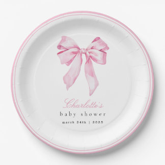 Prato De Papel Elegant Pink Bow Baby Shower 
