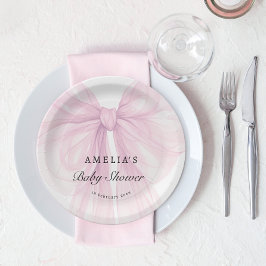Prato De Papel Elegant Pink Bow Girls Baby Shower