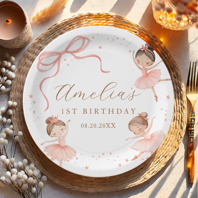 Prato De Papel Elegant Pink Coquette Ballerina Girl Birthday (Criador carregado)