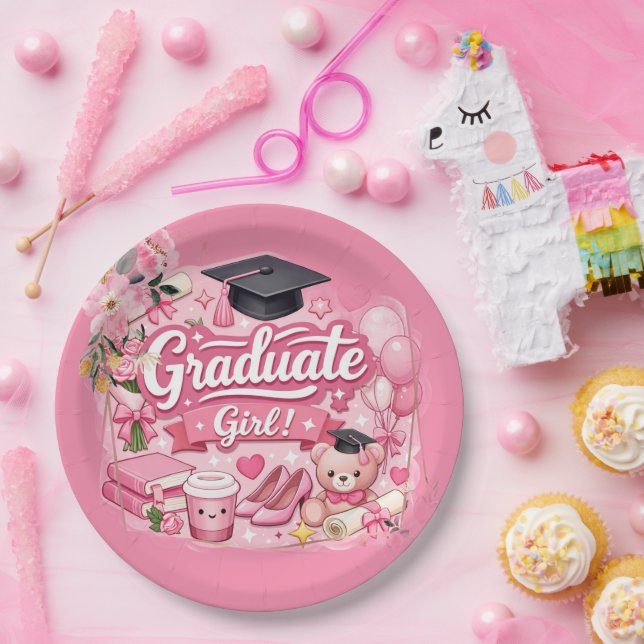 Prato De Papel Elegant Pink Floral Graduation Party watch (Festa)