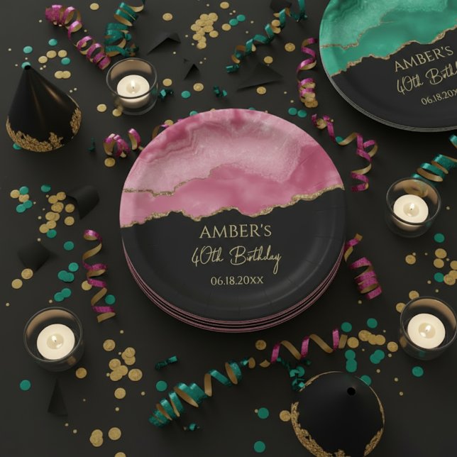 Prato De Papel Elegant Pink Gold Abstract Marble Design (Criador carregado)