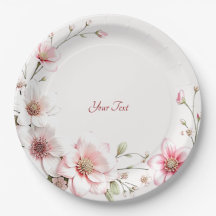 Elegant Pink White Floral Paper Plate