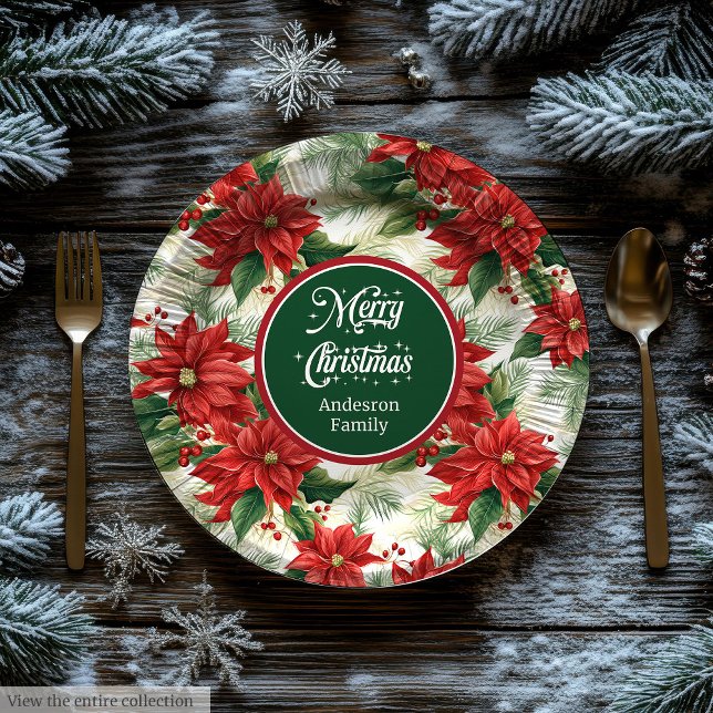 Prato De Papel Elegant Poinsettia Wreath Christmas Party Plates  (Elegant Poinsettia Wreath Christmas Party Plates )