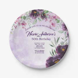 Prato De Papel Elegant Purple Floral Birthday Invitation