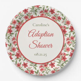 Prato De Papel Elegant Red Floral Botanical Adoption Shower