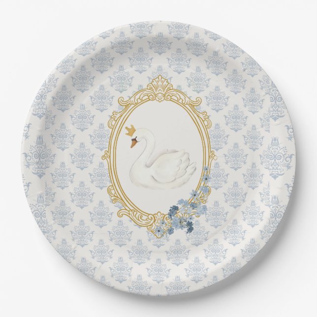 Prato De Papel Elegant Regency Era Blue and Gold Bridal Shower (Frente)