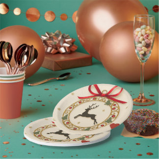 Prato De Papel Elegant Reindeer Christmas Party Tableware Plate