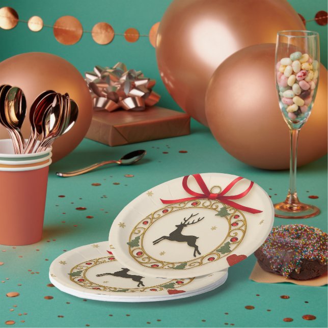 Prato De Papel Elegant Reindeer Christmas Party Tableware Plate (Múltiplo)
