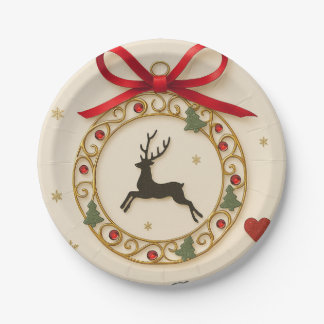 Prato De Papel Elegant Reindeer Christmas Party Tableware Plate