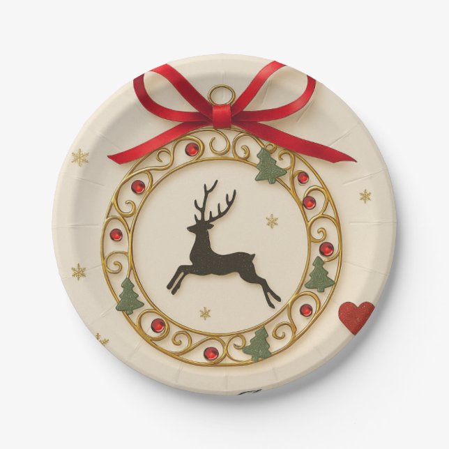 Prato De Papel Elegant Reindeer Christmas Party Tableware Plate (Frente)