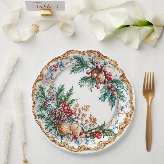 Prato De Papel Elegant Rococo Foliage Holiday Dining  (Casamento)