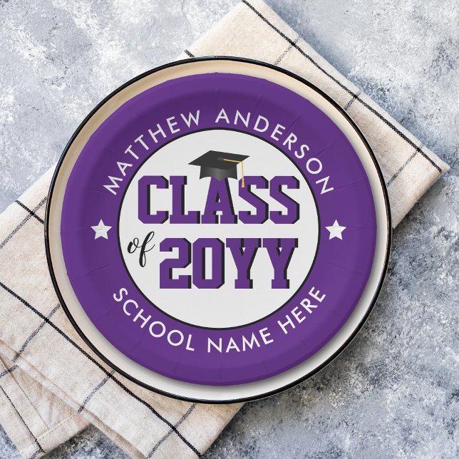 Prato De Papel Elegant Royal Purple Class of 2023 Graduation (Criador carregado)