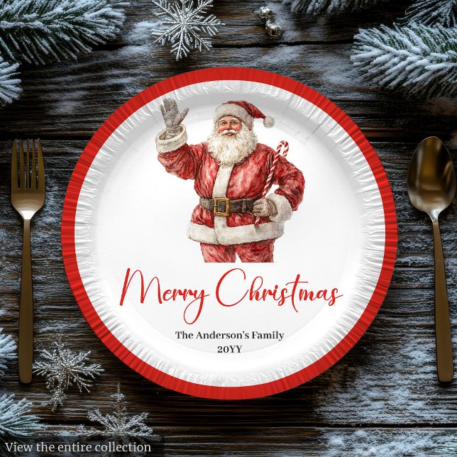 Prato De Papel Elegant Santa Claus Minimalist Cozy Christmas  (Elegant Santa Claus Minimalist Cozy Christmas Plate)