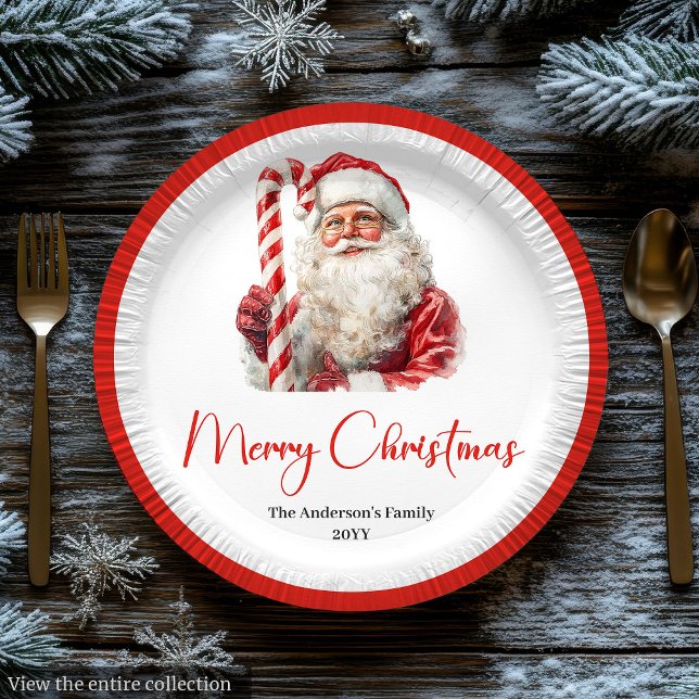 Prato De Papel Elegant Santa Claus Traditional Festive Christmas (Elegant Santa Claus Traditional Festive Paper Plate)