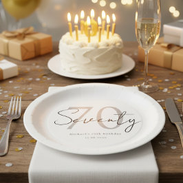 Prato De Papel Elegant Seventieth Birthday Paper Plate Minimalist