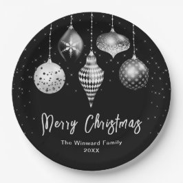 Prato De Papel Elegant Silver and Black Ornament Christmas