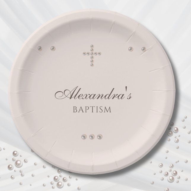 Prato De Papel Elegant Simple Cross Christening Christian Baptism (Criador carregado)
