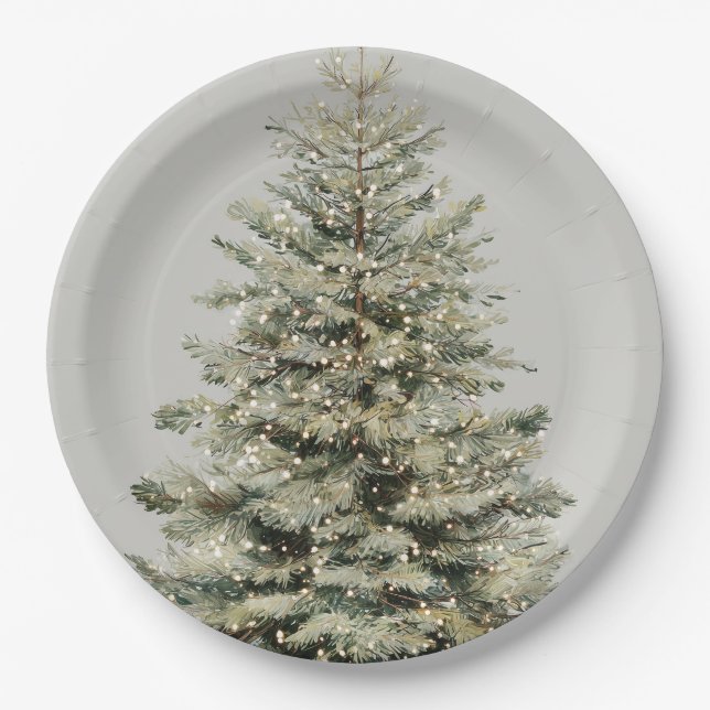 Prato De Papel Elegant Sparkling Christmas Tree Paper Plates (Frente)