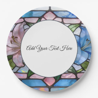 Prato De Papel Elegant Stained Glass Lily Floral Design in Soft P