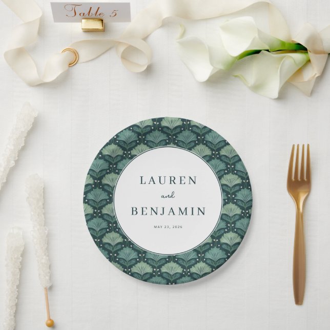 Prato De Papel Elegant Teal Botanical Motiff (Casamento)