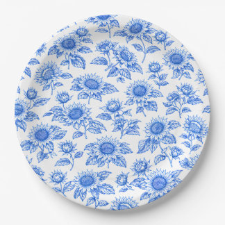 Prato De Papel Elegant Toile du Jouy Sunflowers – Blue Botanical 