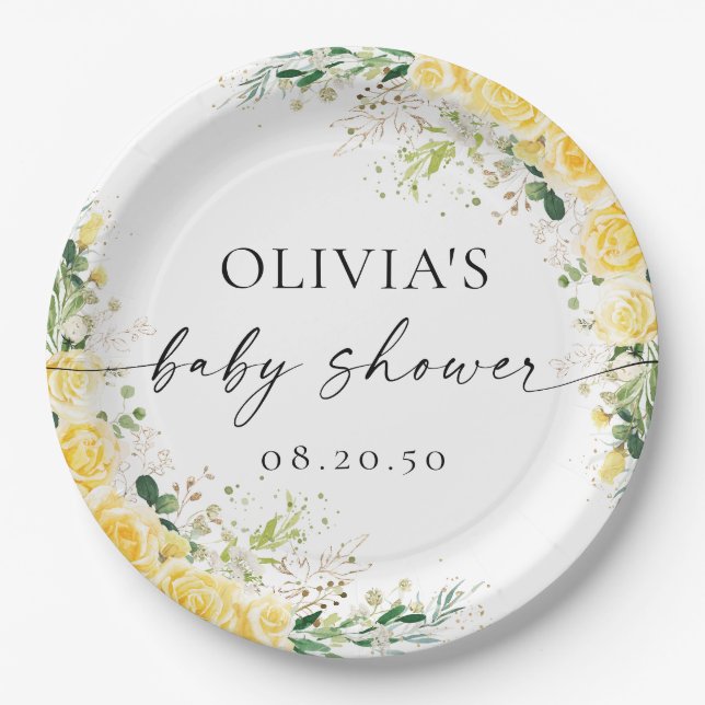Prato De Papel Elegant Yellow Baby Shower Paper Plate (Frente)
