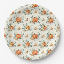 Elegante Abóbora de Outono e Aquarela de Eucalipto