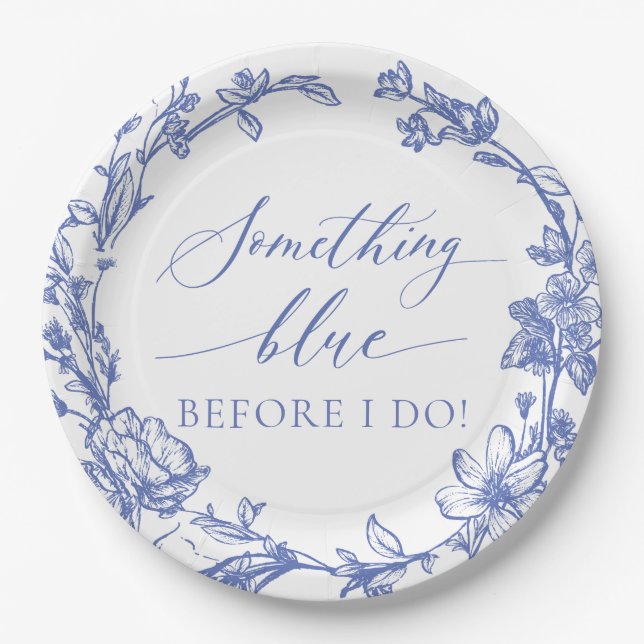 Prato De Papel Elegante Algo Azul Antes que eu faça Chá de panela (Frente)