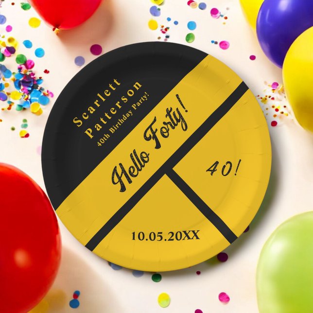 Prato De Papel Elegante aniversário de 40 anos Preto E Dourado De (Criador carregado)