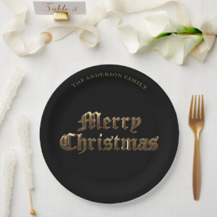 Prato De Papel Elegante - Antigo Inglês - Dourado Feliz Natal
