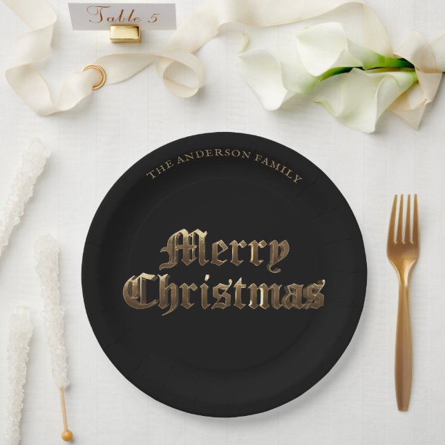 Prato De Papel Elegante - Antigo Inglês - Dourado Feliz Natal (Casamento)