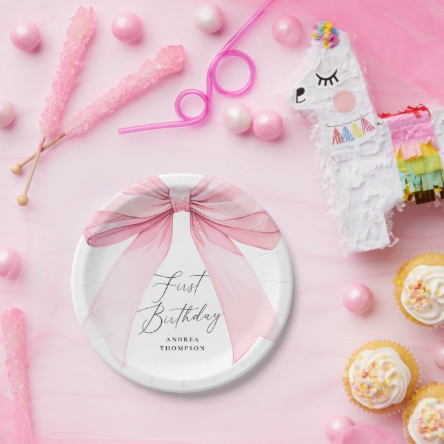 Prato De Papel Elegante Arco de Coquetele Rosa para Menina de Um  (Festa)