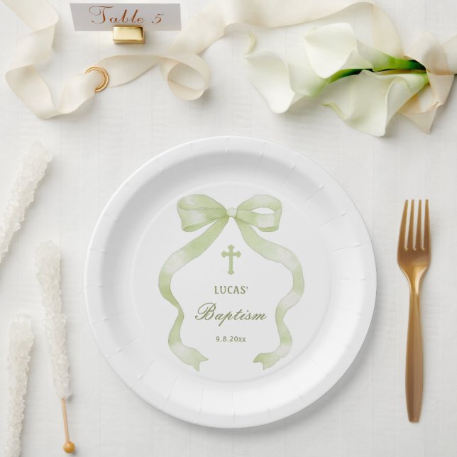 Prato De Papel Elegante Arco Verde Batismo (Casamento)