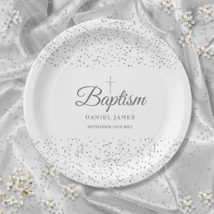 Prato De Papel Elegante Batismo ou Cristofilia Poeira de Estrelas