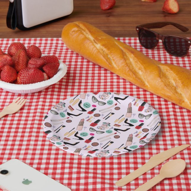 Prato De Papel Elegante Blush Girly Makeup Artist Glamor (Piquenique)