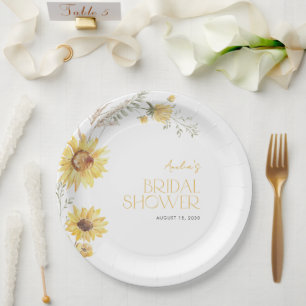 Prato De Papel Elegante Boho Girassol Chá de panela Botânico