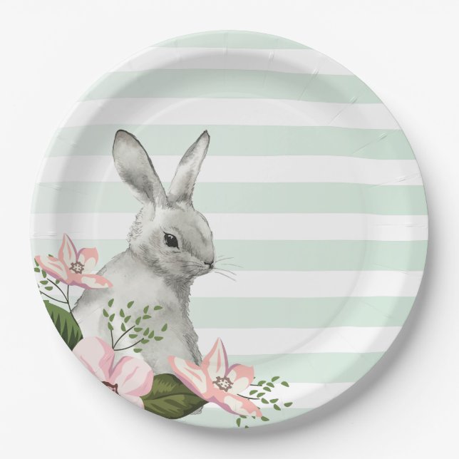 Prato De Papel Elegante Bunny striped design (Frente)