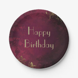 Prato De Papel Elegante Burgundy e Faux Dourado