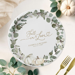 Prato De Papel elegante Casamento de Outono com Abóbora Branca e
