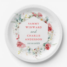Prato De Papel Elegante Casamento no inverno Floral Greenery