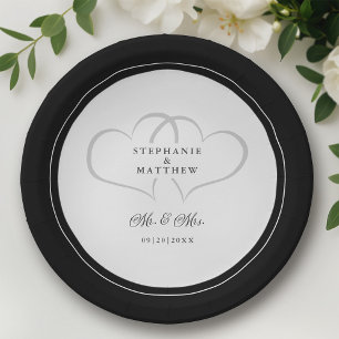 Prato De Papel Elegante Casamento Sr. & Sra. Black & White Chic H