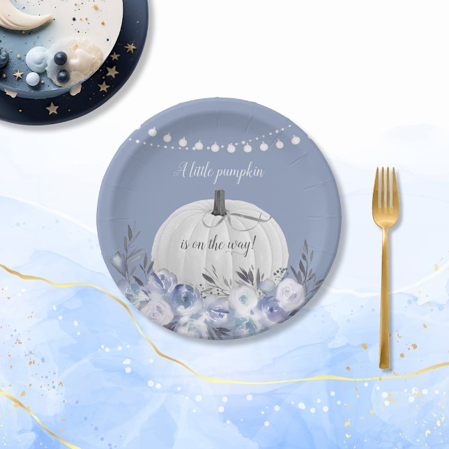 Prato De Papel Elegante Chá de fraldas de abóbora azul empoeirado (Criador carregado)