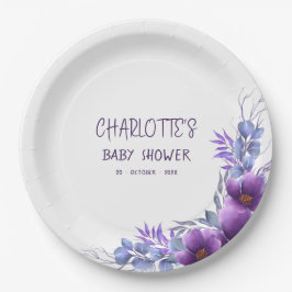 Prato De Papel Elegante Chá de fraldas de Flor Puro de Aquarela