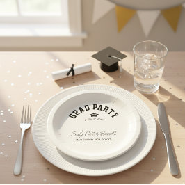 Prato De Papel Elegante Chapéu de Graduação Preto e Branco Gradua