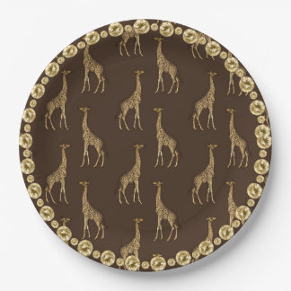 Prato De Papel Elegante Chic Giraffe Na moda Dourado Rhinestone G