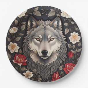 Prato De Papel Elegante Cinza Wolf Floral