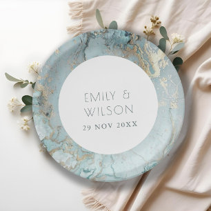 PRATO DE PAPEL ELEGANTE CLASSE ÁGUA AZUL ESCURO ÁGATA CASAMENTO