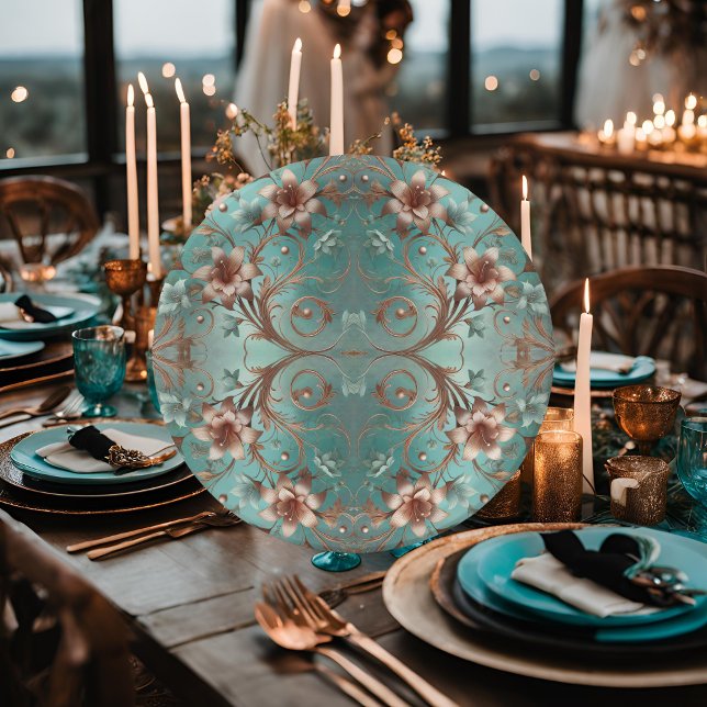 Prato de Papel Elegante Cobre e Turquesa (Criador carregado)