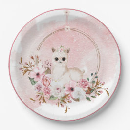 Prato De Papel Elegante cor-de-rosa, Aquarela Floral, Chá de fral