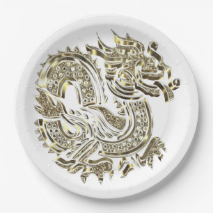 Prato De Papel Elegante de logotipo de folha de ouro do dragão O